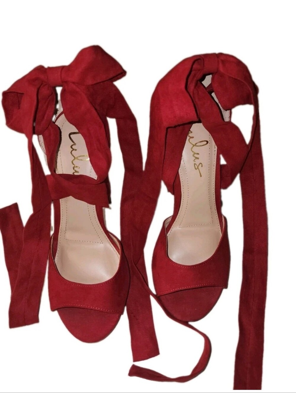 Lulu's Red Suede Wrap-Around Heels